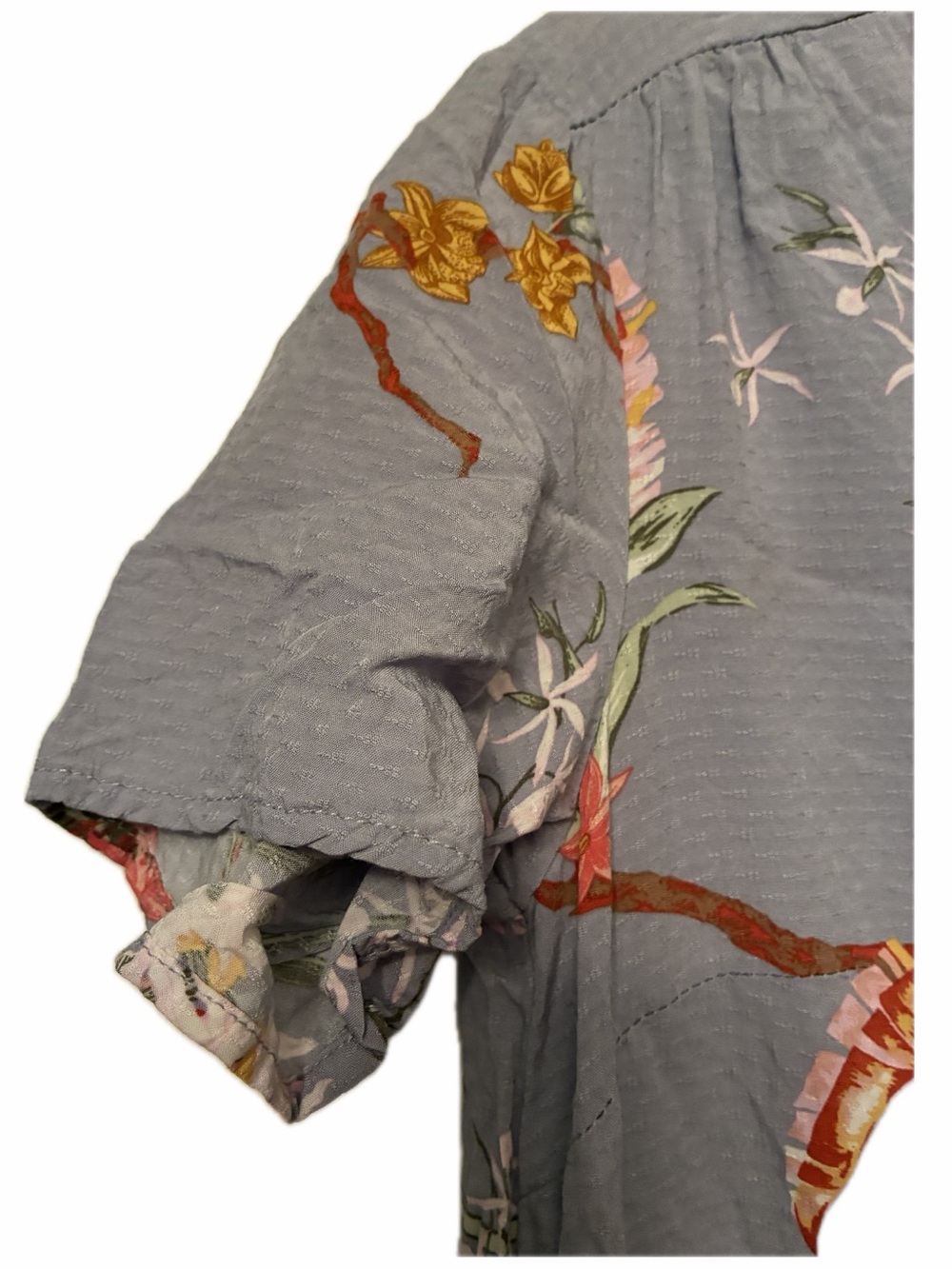 ANKO Floral V-Neck Button Front Tie Waist Midi Dress Blue Grey Sz 2 Ruffle - Picture 13 of 16